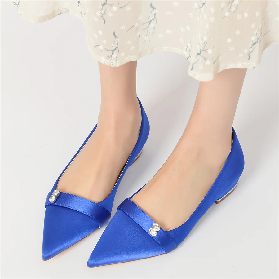 Women's Wedding Shoes Minimalist Pointed Toe Low Heel Bridal Shoes with Crystals - Image 2