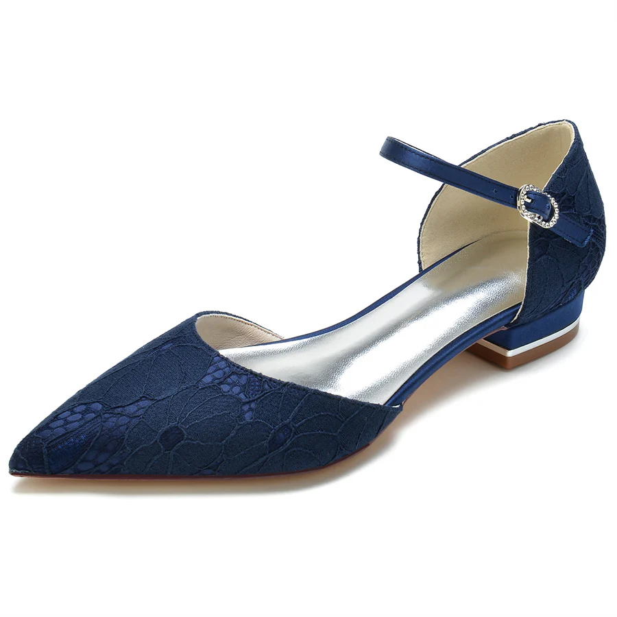 Women's Wedding Shoes Minimalist Pointed Toe Low Heel Lace Bridal Shoes - Image 4
