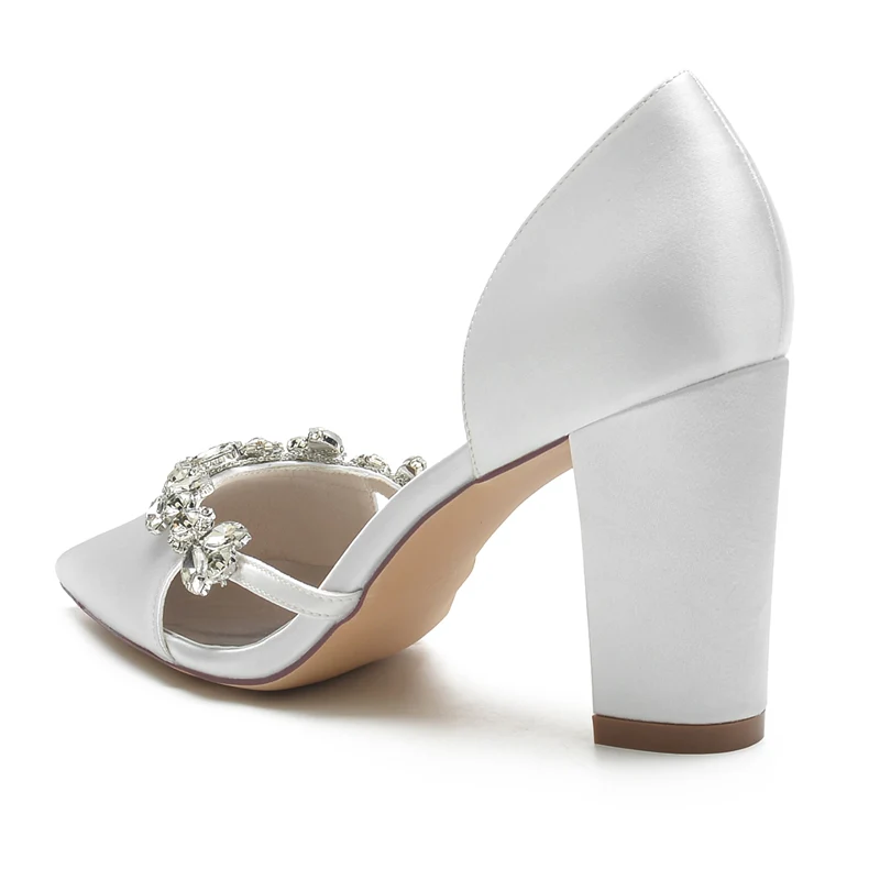 Women's Wedding Shoes Nude Pink Pointed Toe High Heel Bridal Shoes with Rhinestone - Image 5