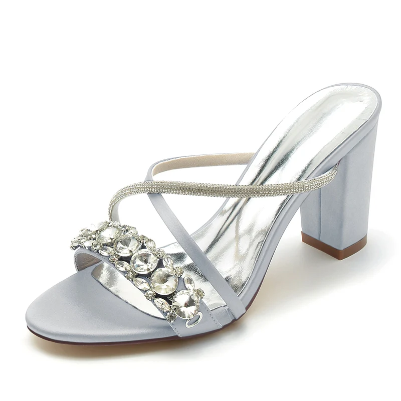 Women's Wedding Shoes Open Toe Crossed Strap Slip-On Bridal Shoes with Crystal - Image 10