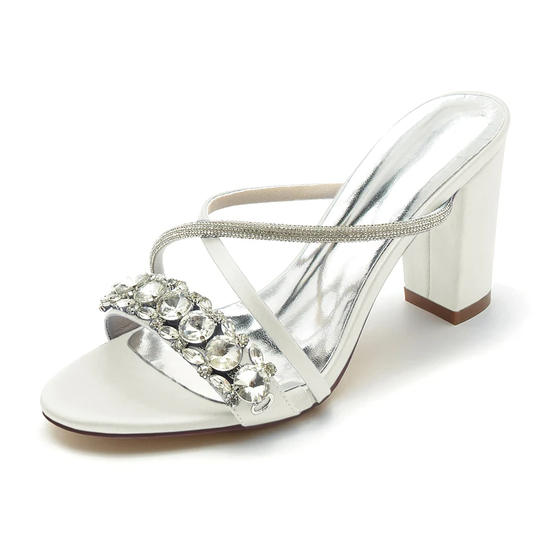 Women's Wedding Shoes Open Toe Crossed Strap Slip-On Bridal Shoes with Crystal - Image 8
