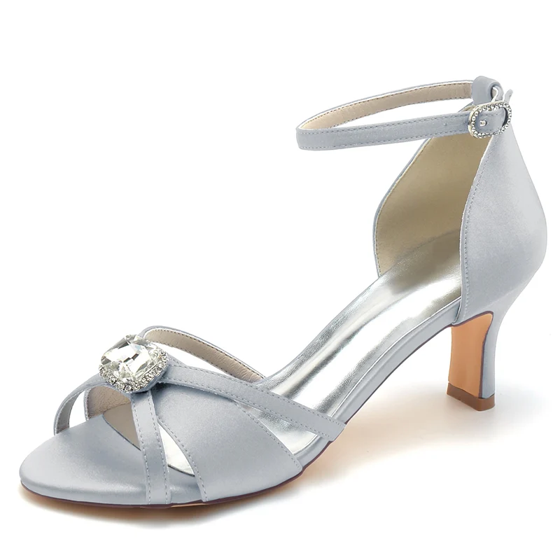 Women's Wedding Shoes Open Toe Crossed Straps Square Rhinestone Buckle Bridal Shoes - Image 10