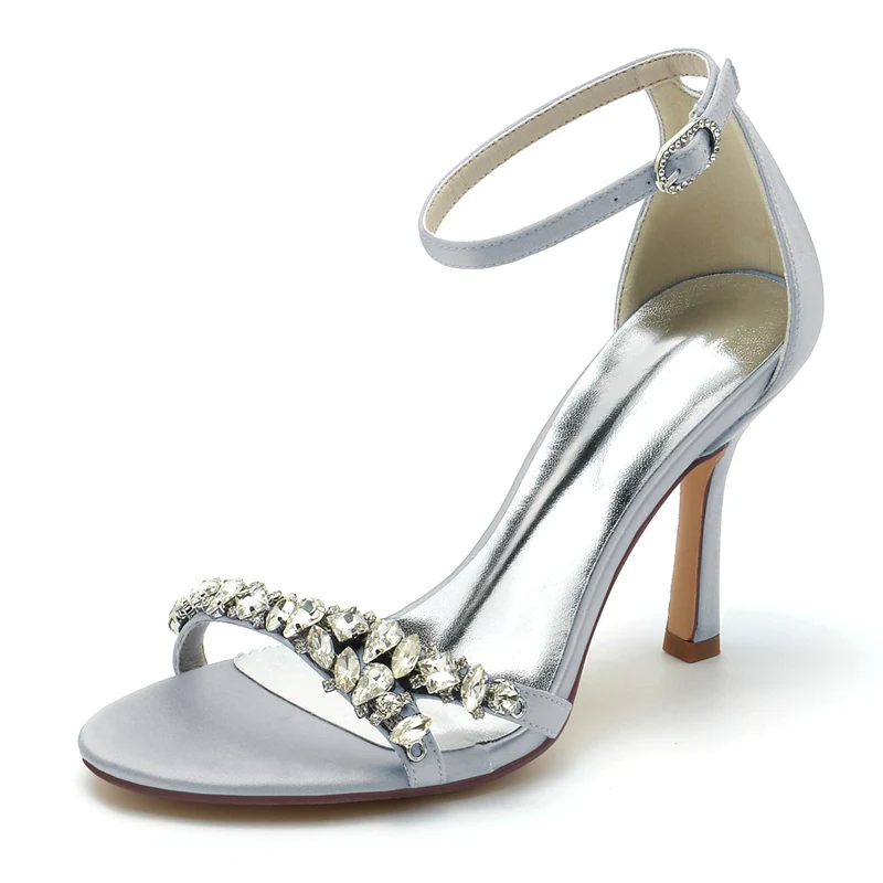 Women's Wedding Shoes Open Toe Simple Ankle Strap Bridal Shoes with Imitation Rhinestone