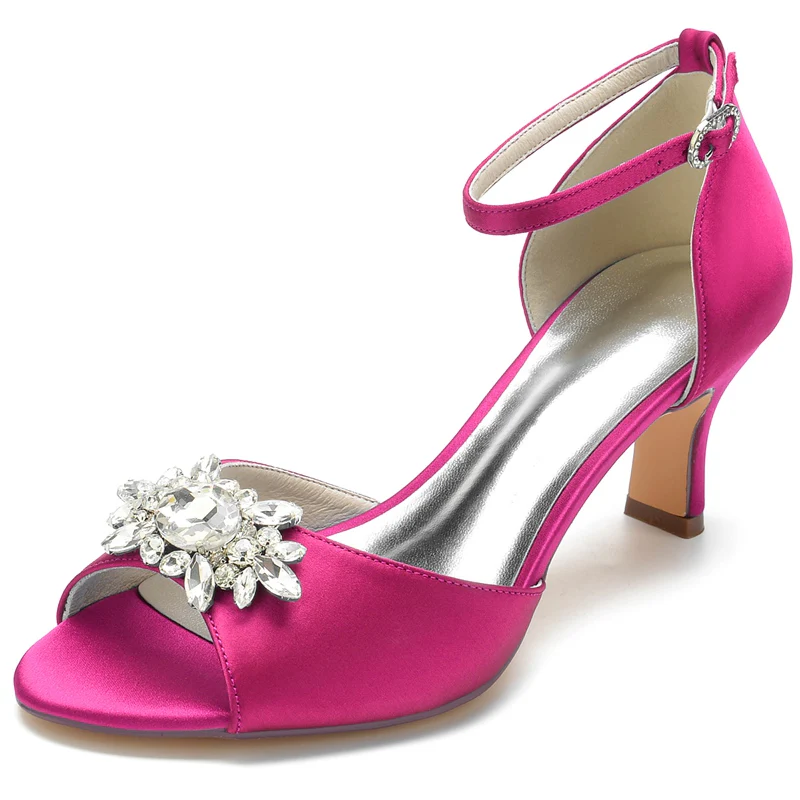 Women's Wedding Shoes Opened Toe Block Heel Buckle Bridal Shoes with Rhinestone - Image 7