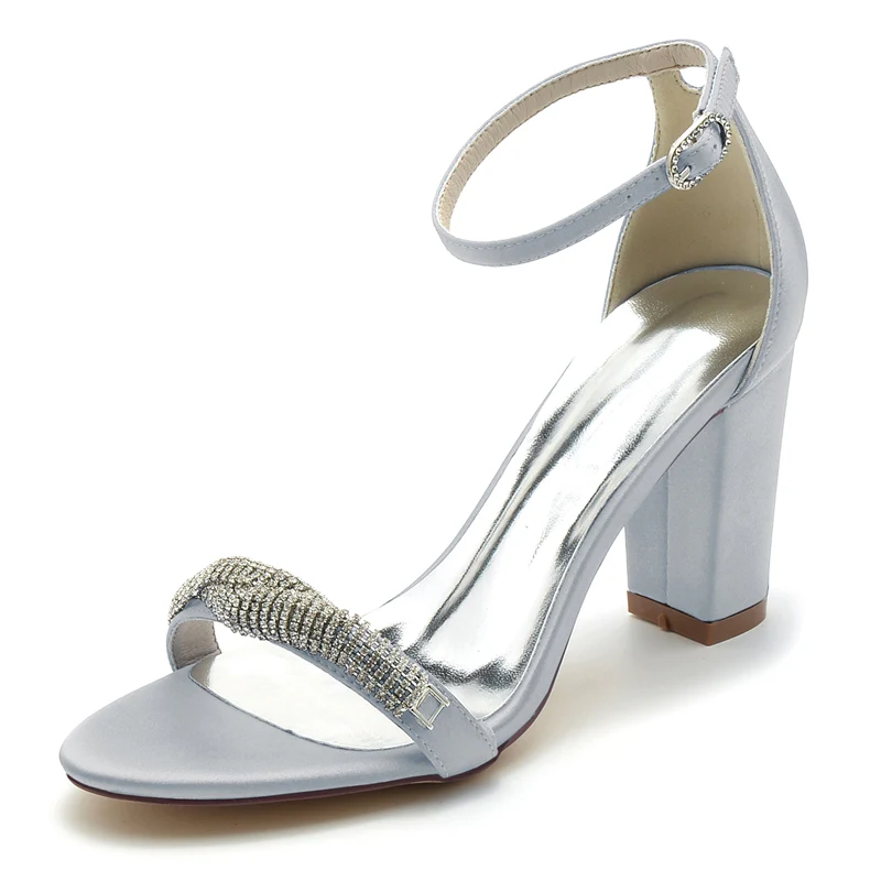 Women's Wedding Shoes Opened Toe Block Heel Chic Mini Rhinestone Buckle Bridal Shoes - Image 2