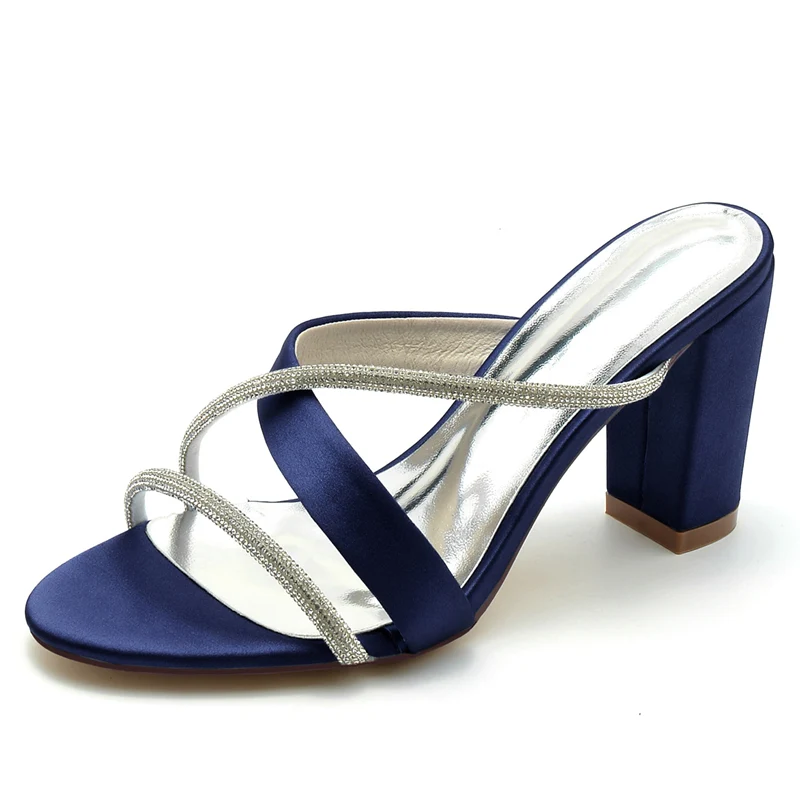 Women's Wedding Shoes Opened Toe Block Heel Crossed Strap Luxurious Bridal Shoes with Rhinestone - Image 6