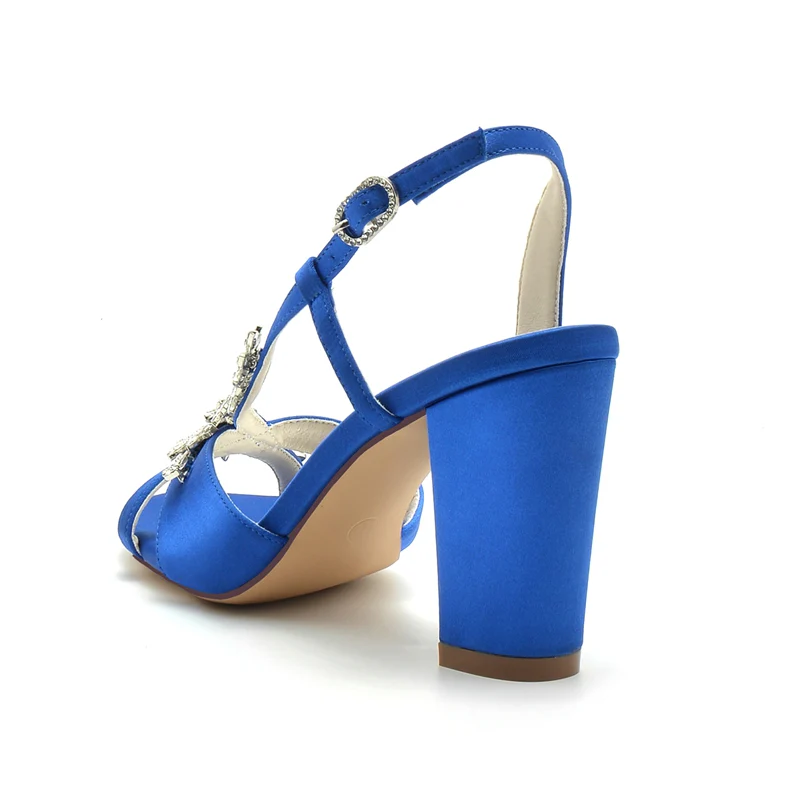 Women's Wedding Shoes Opened Toe Block Heel Rhinestone Leaves Elegant Bridal Shoes - Image 4