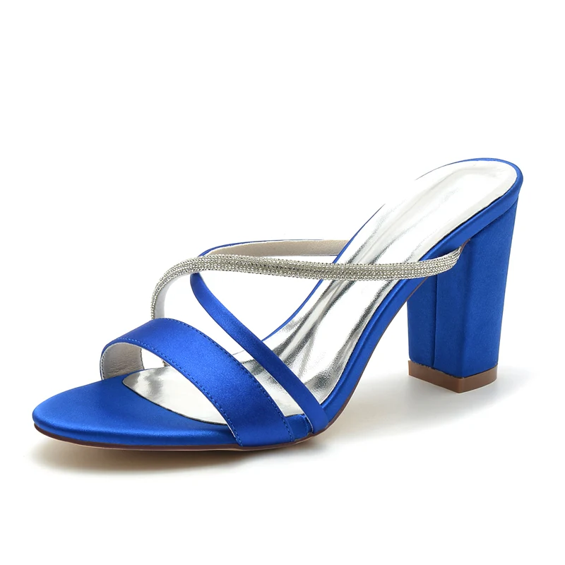Women's Wedding Shoes Opened Toe Chunky Heel Asymmetrical Straps Slip-On Bridal Shoes - Image 2