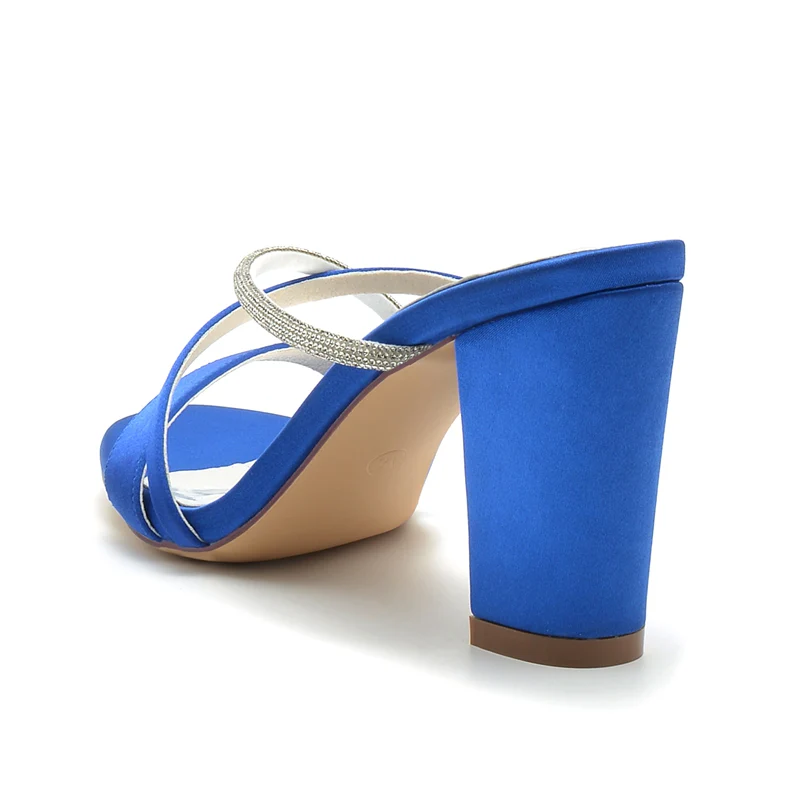 Women's Wedding Shoes Opened Toe Chunky Heel Asymmetrical Straps Slip-On Bridal Shoes - Image 5