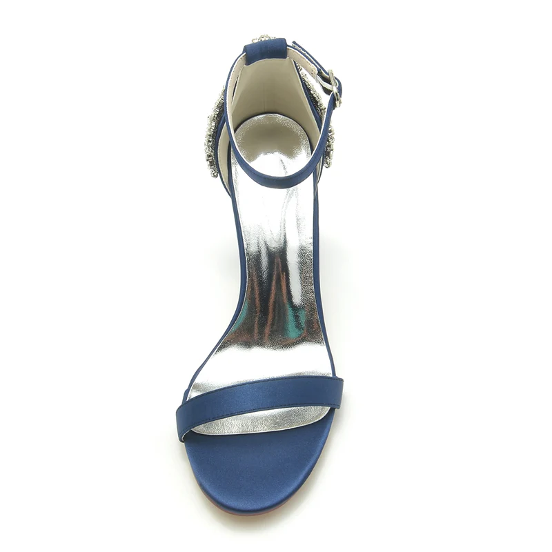 Women's Wedding Shoes Opened Toe Chunky Heel Buckle Bridal Shoes with Patterned Crystal - Image 4