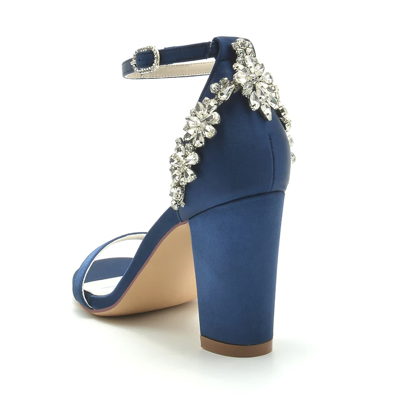 Women's Wedding Shoes Opened Toe Chunky Heel Buckle Bridal Shoes with Patterned Crystal - Image 5