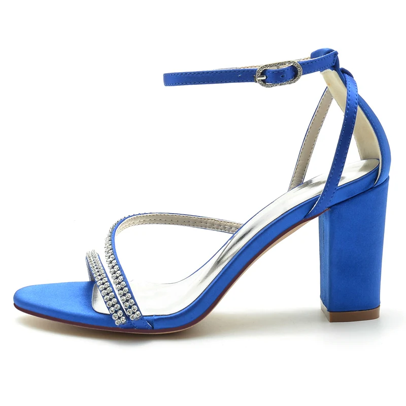 Women's Wedding Shoes Opened Toe Chunky Heel Crossed Crystal Straps Fashionable Buckle Bridal Shoes - Image 2