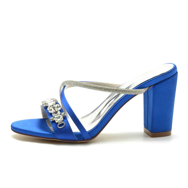 Women's Wedding Shoes Opened Toe Crossed Straps Slip-On Sparkling Bridal Shoes with Rhinestone - Image 2