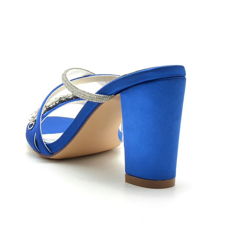 Women's Wedding Shoes Opened Toe Crossed Straps Slip-On Sparkling Bridal Shoes with Rhinestone - Image 3