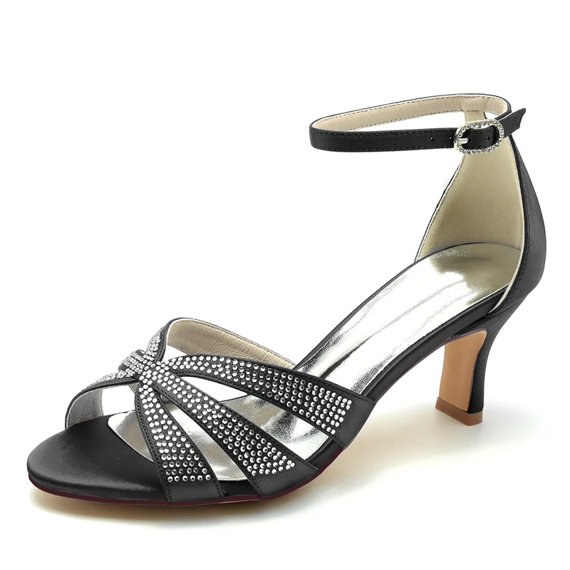 Women's Wedding Shoes Opened Toe Enclosed Heel Buckle Bridal Shoes with Rhinestone Straps - Image 12