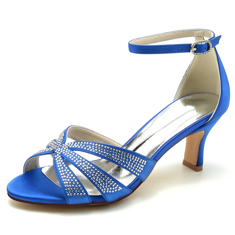 Women's Wedding Shoes Opened Toe Enclosed Heel Buckle Bridal Shoes with Rhinestone Straps - Image 2