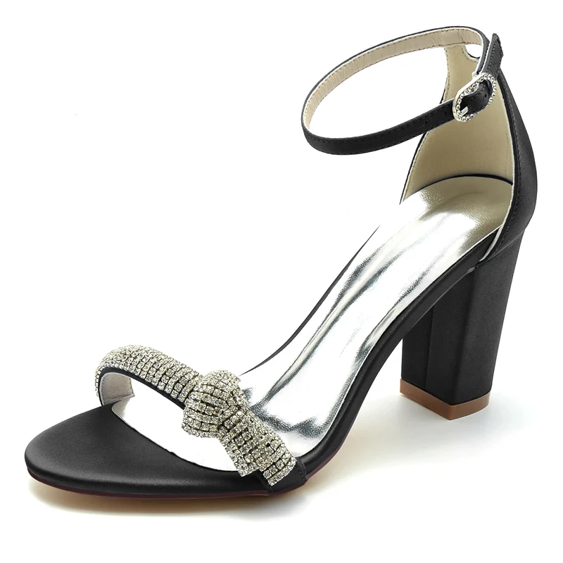 Women's Wedding Shoes Opened Toe High Heel Buckle Bridal Shoes with Crystal Knot - Image 12