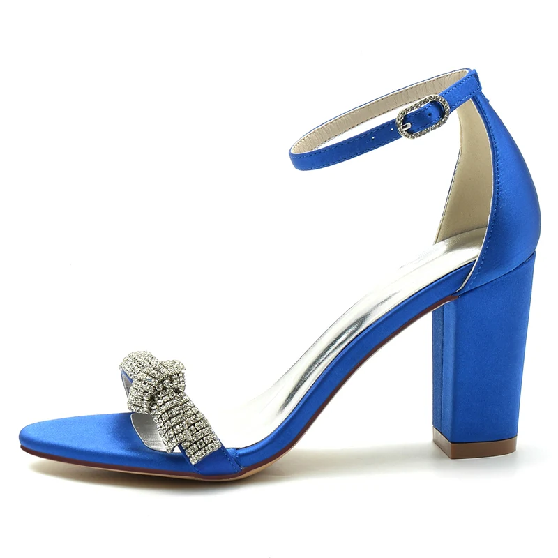 Women's Wedding Shoes Opened Toe High Heel Buckle Bridal Shoes with Crystal Knot - Image 2