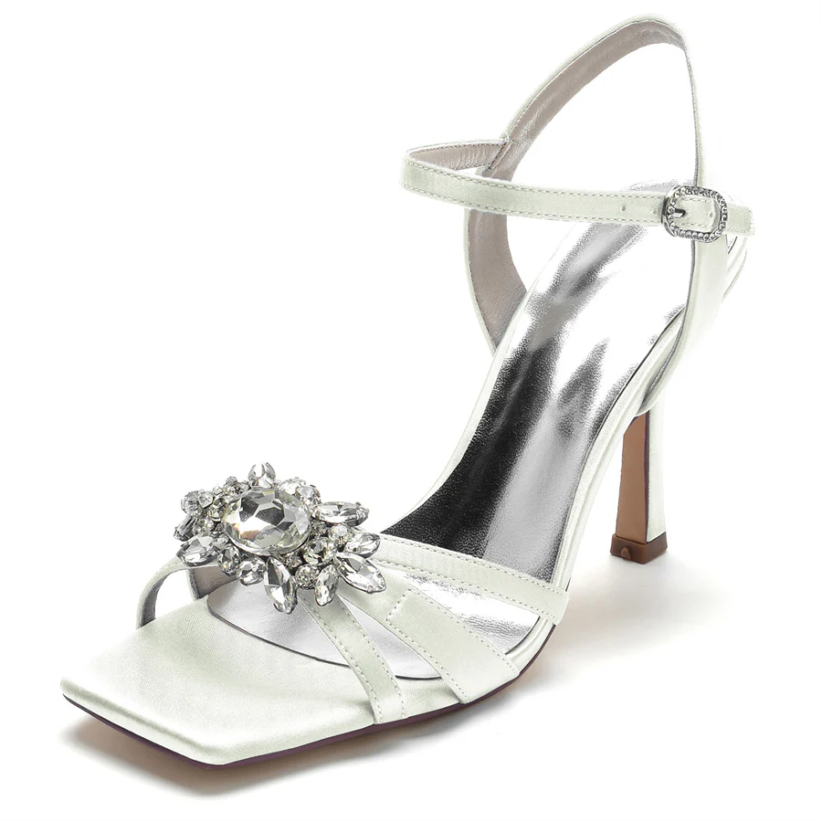 Women's Wedding Shoes Opened Toe High Heel Elegant Bridal Shoes with Rhinestones - Image 7