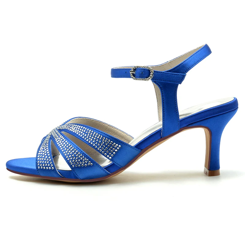 Women's Wedding Shoes Opened Toe Mid Heel Rhinestone Straps Buckle Bridal Shoes - Image 2