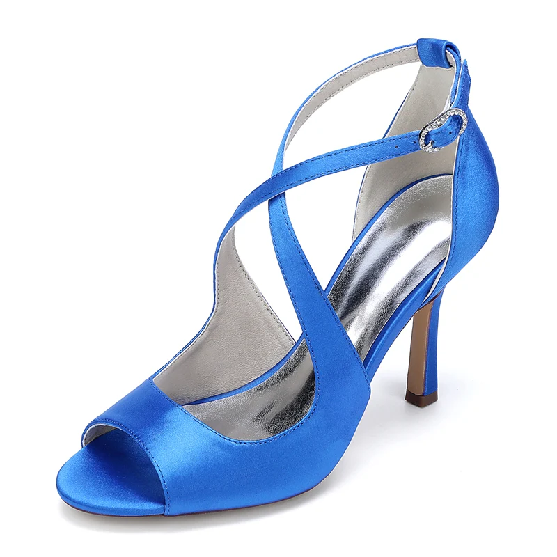 Women's Wedding Shoes Opened Toe Stiletto Heel Crossed Straps Simple Bridal Shoes - Image 6