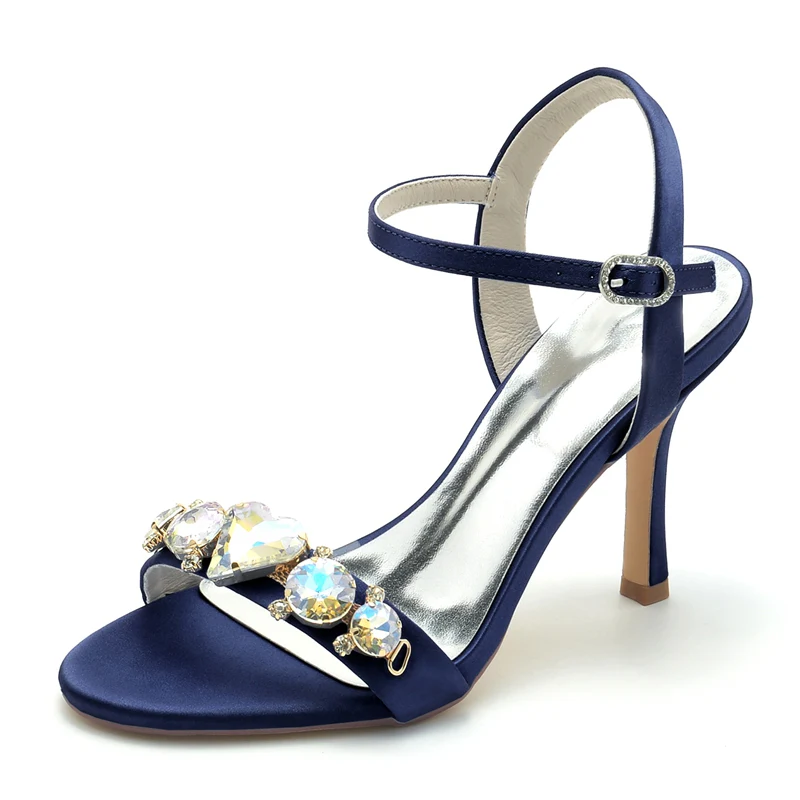 Women's Wedding Shoes Opened Toe Stiletto Heel Rhinestone Buckle Bridal Shoes - Image 6