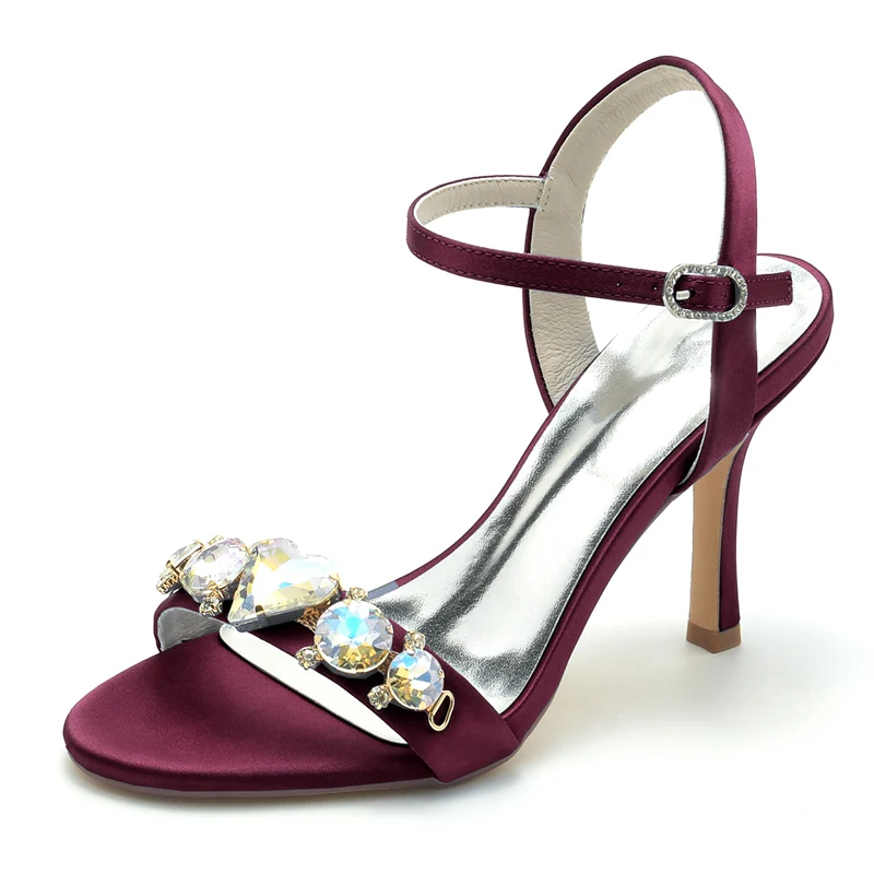 Women's Wedding Shoes Opened Toe Stiletto Heel Rhinestone Buckle Bridal Shoes - Image 9