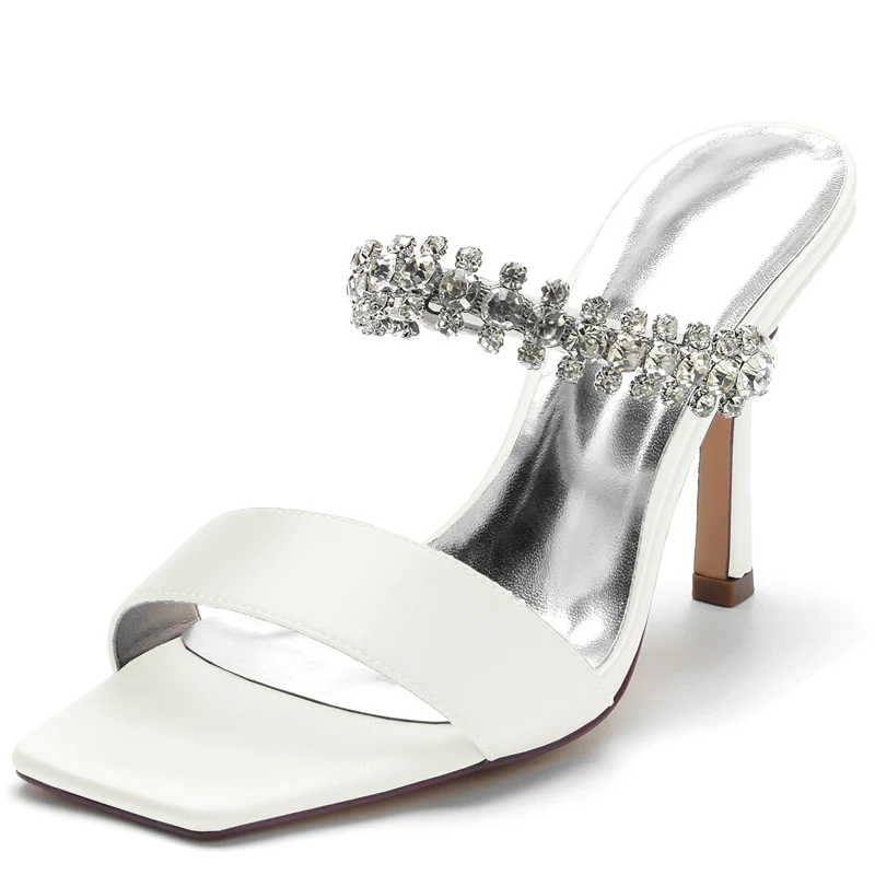 Women's Wedding Shoes Opened Toe Stiletto Heel Slip-On Bridal Shoes with Rhinestone - Image 9