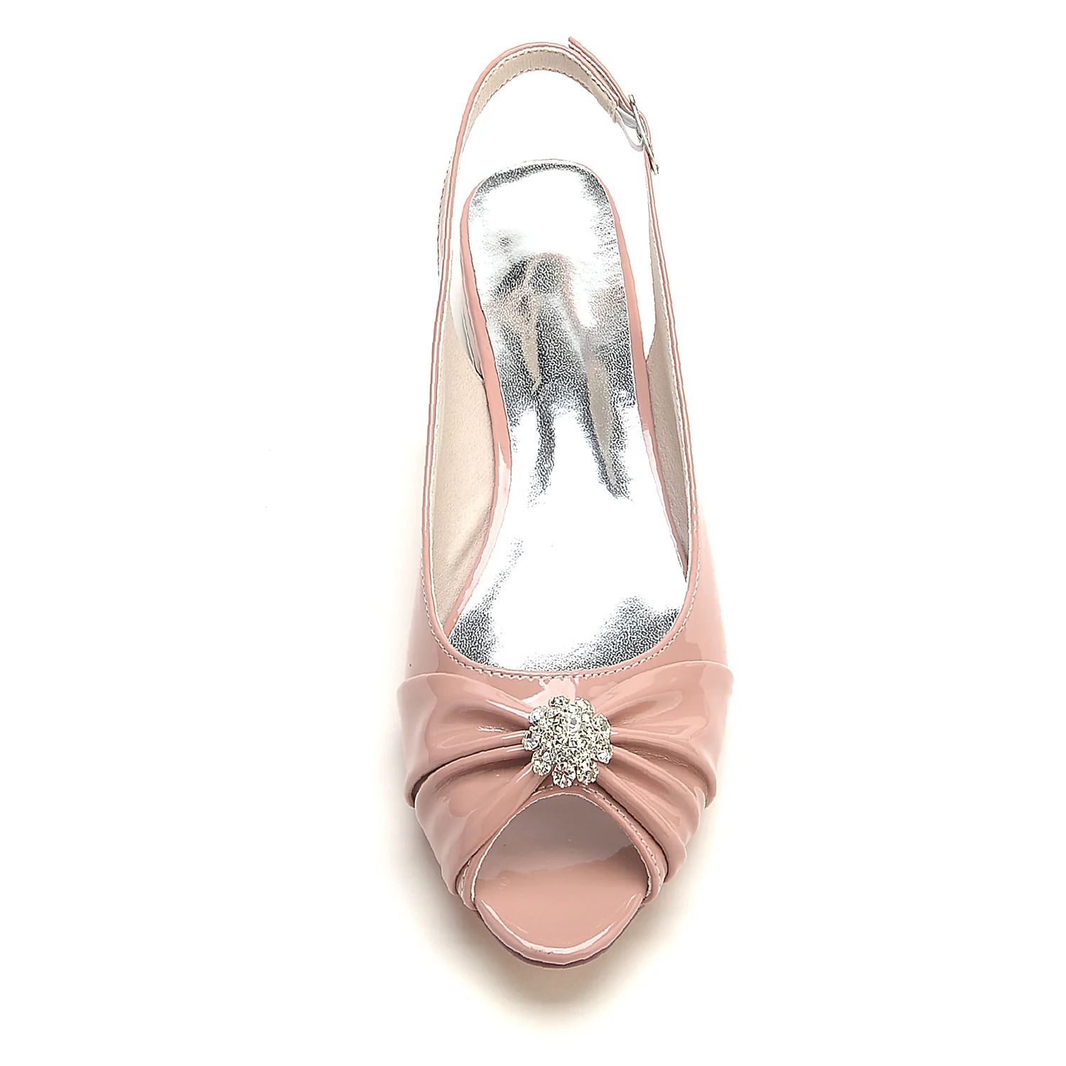 Women's Wedding Shoes Patent Leather Crystal Flower Low Peep Toe Buckle Bridal Shoes - Image 5