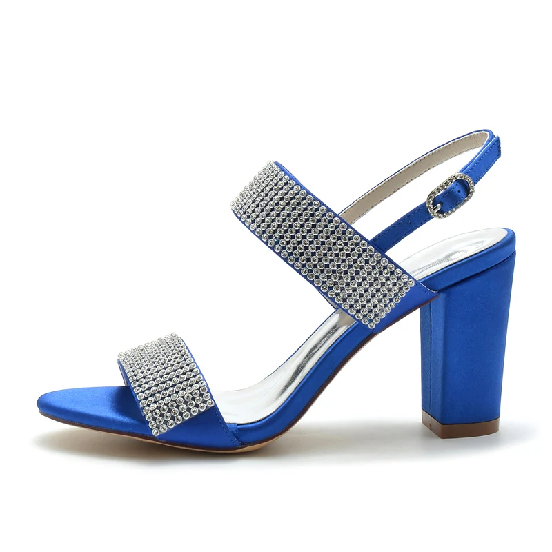 Women's Wedding Shoes Peep Toe Block Heel Luxurious Buckle Bridal Shoes with Crystal - Image 3