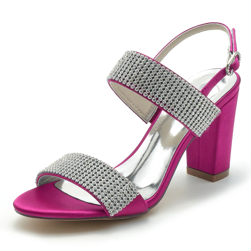 Women's Wedding Shoes Peep Toe Block Heel Luxurious Buckle Bridal Shoes with Crystal - Image 7