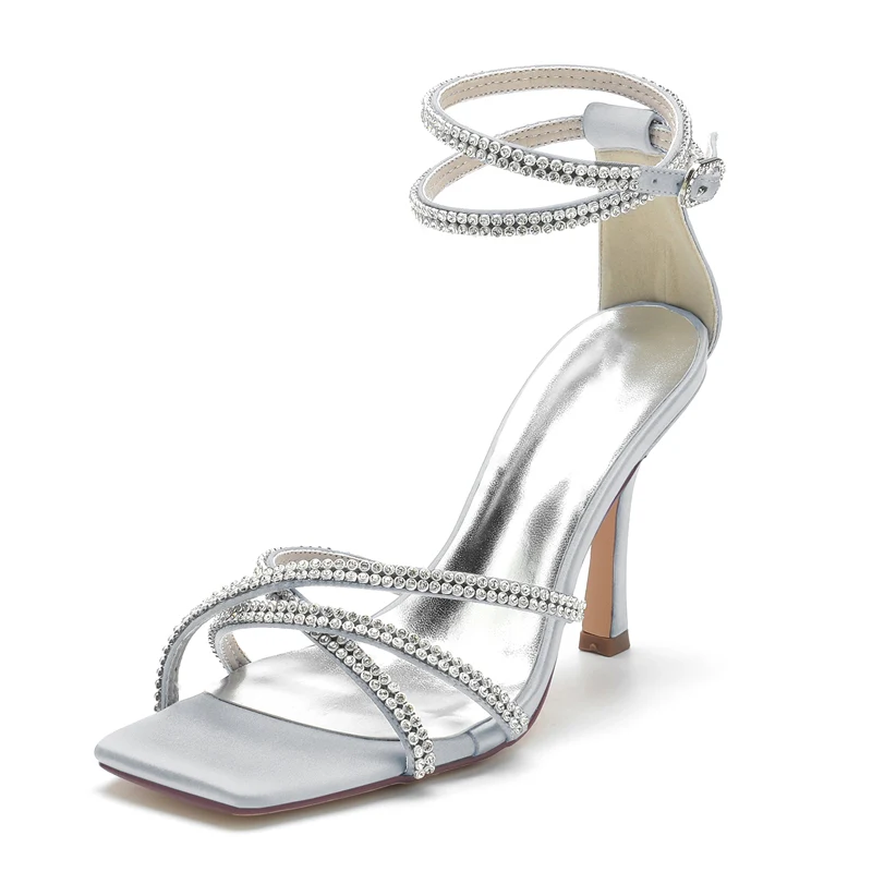 Women's Wedding Shoes Peep Toe Chic Crossed Crystal Straps Ankle Buckle Bridal Shoes - Image 10
