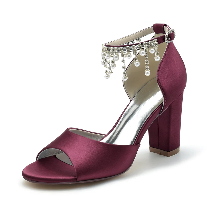 Women's Wedding Shoes Peep Toe Chunky Heel Elegant Buckle Bridal Shoes with Pearl Tassel - Image 10