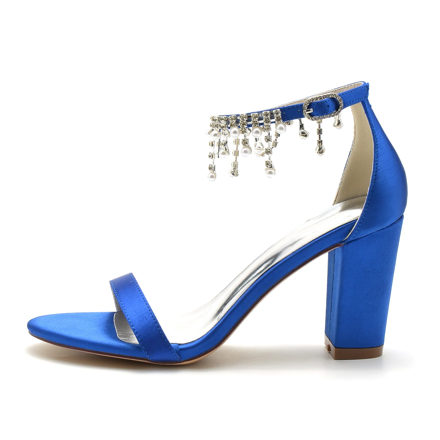Women's Wedding Shoes Peep Toe Chunky Heel Rhinestone Ankle Strap Bridal Shoes - Image 2