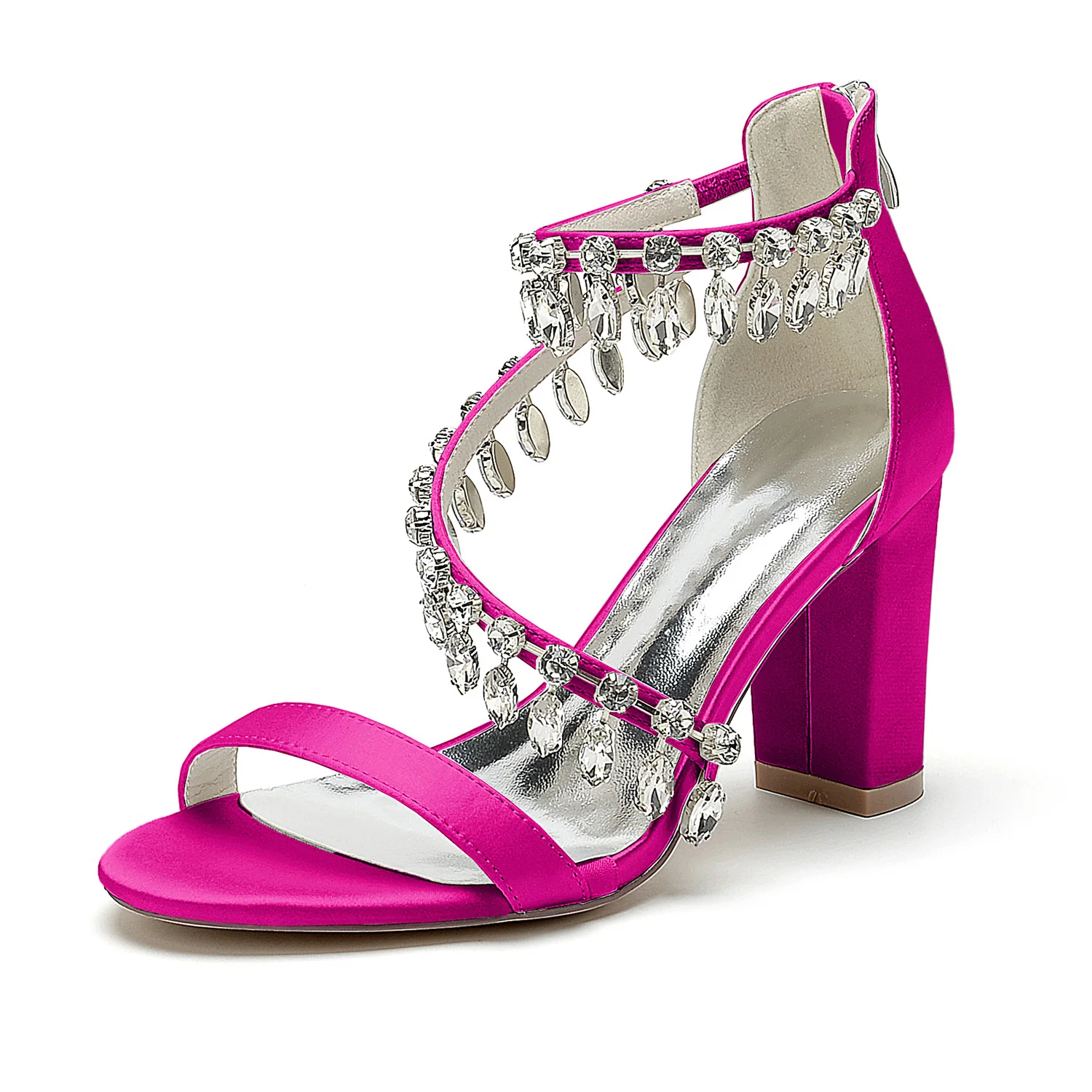 Women's Wedding Shoes Peep Toe Chunky Heel Rhinestone Buckle Bridal Shoes - Image 11