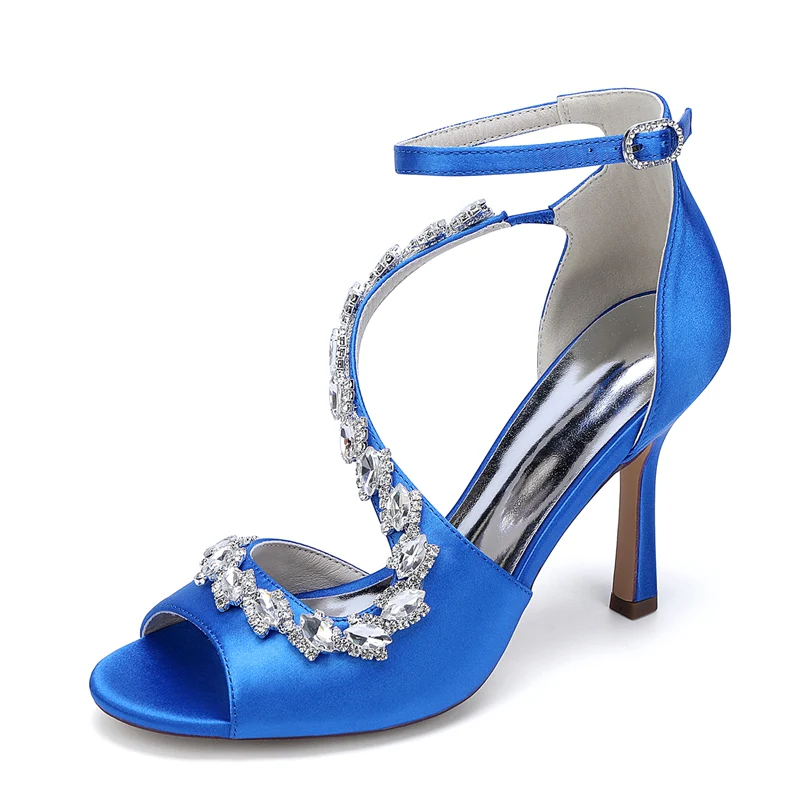 Women's Wedding Shoes Peep Toe High Heel Ankle Strap Buckle Bridal Shoes with Crystals - Image 6