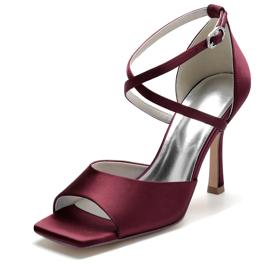 Women's Wedding Shoes Peep Toe High Heel Bridal Shoes with Criss Cross Straps - Image 10
