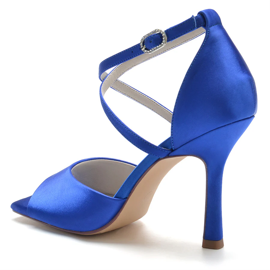 Women's Wedding Shoes Peep Toe High Heel Bridal Shoes with Criss Cross Straps - Image 2