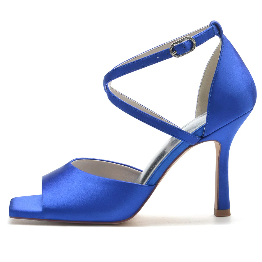 Women's Wedding Shoes Peep Toe High Heel Bridal Shoes with Criss Cross Straps - Image 4