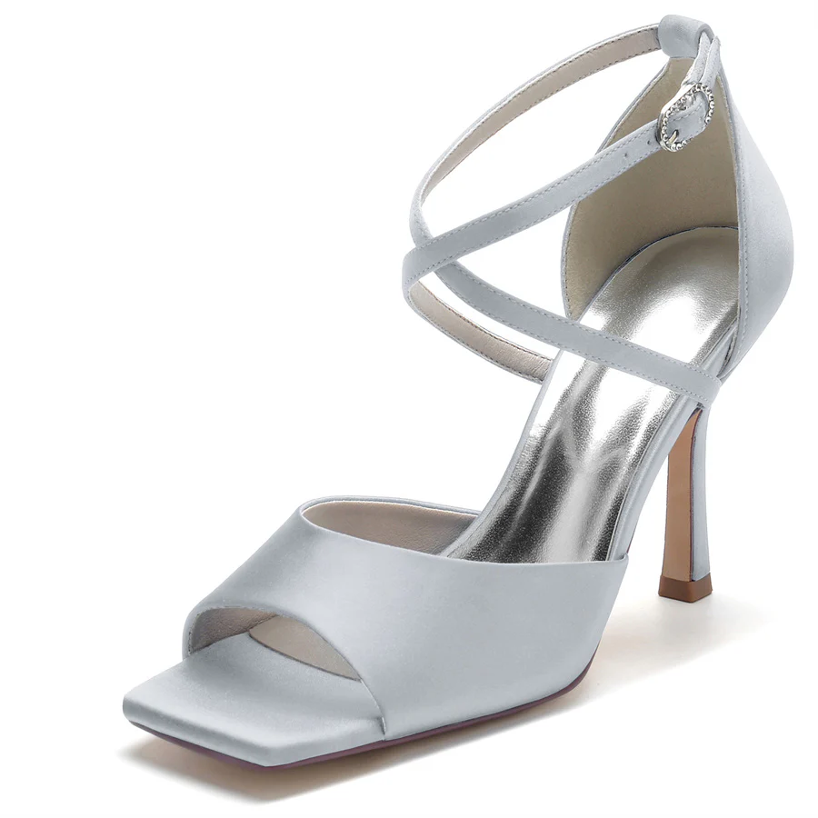 Women's Wedding Shoes Peep Toe High Heel Bridal Shoes with Criss Cross Straps - Image 8