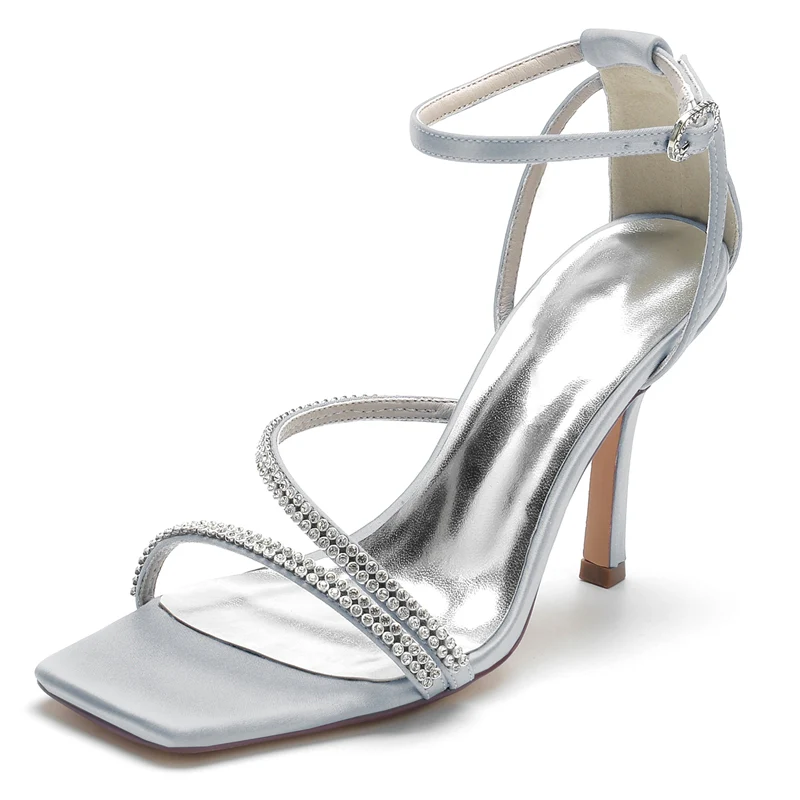 Women's Wedding Shoes Peep Toe High Heel Buckle Bridal Shoes with Crystal Straps - Image 11