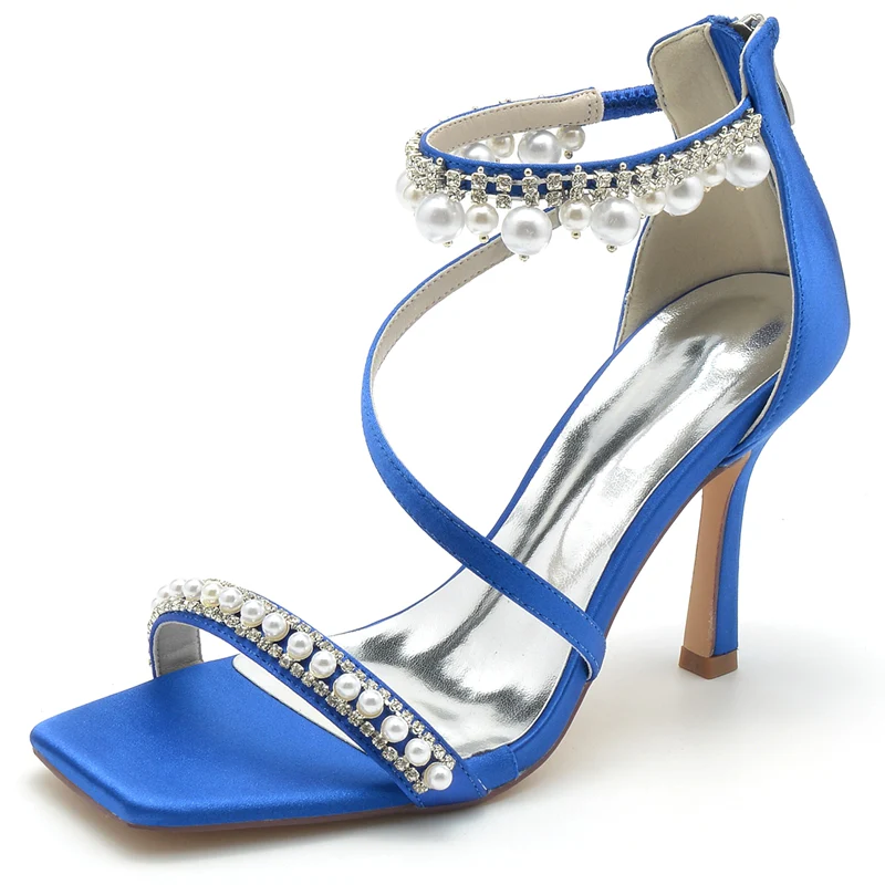 Women's Wedding Shoes Peep Toe High Heel Crossed Strap Buckle Bridal Shoes with Pearl - Image 8