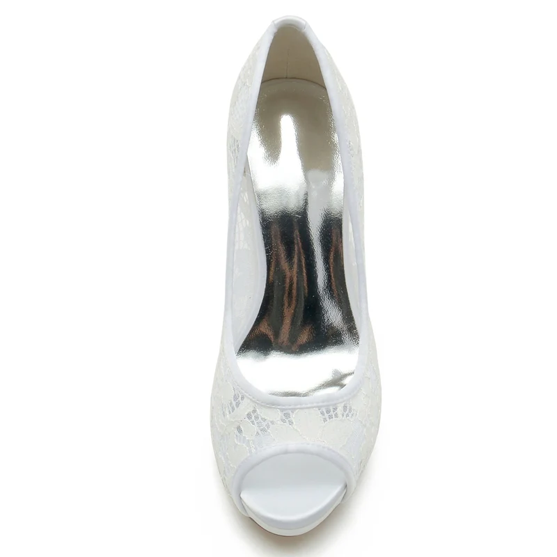 Women's Wedding Shoes Lace Pointed Toe Stiletto Heel Bridal Shoes with Crystals - Image 4