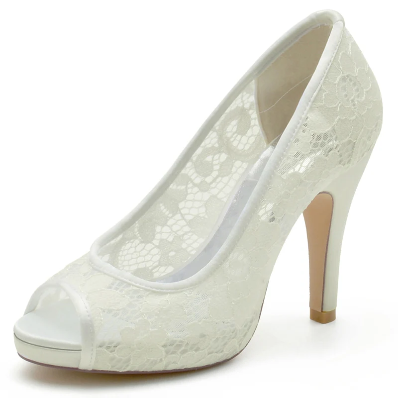 Women's Wedding Shoes Lace Pointed Toe Stiletto Heel Bridal Shoes with Crystals - Image 5