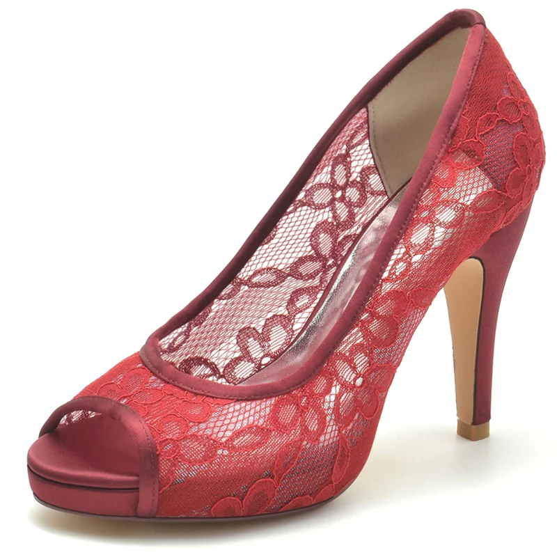 Women's Wedding Shoes Lace Pointed Toe Stiletto Heel Bridal Shoes with Crystals - Image 6
