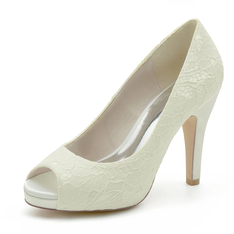 Women's Wedding Shoes Peep Toe High Heel Lace Elegant Bridal Shoes - Image 6