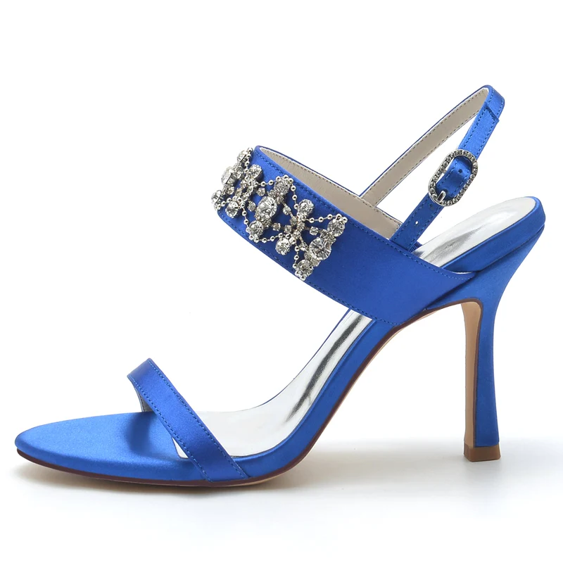 Women's Wedding Shoes Peep Toe High Heel Rhinestone Chain Luxury Buckle Bridal Shoes - Image 2