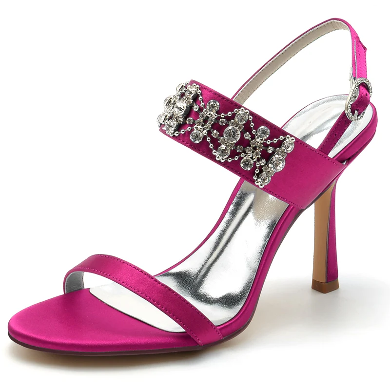 Women's Wedding Shoes Peep Toe High Heel Rhinestone Chain Luxury Buckle Bridal Shoes - Image 6