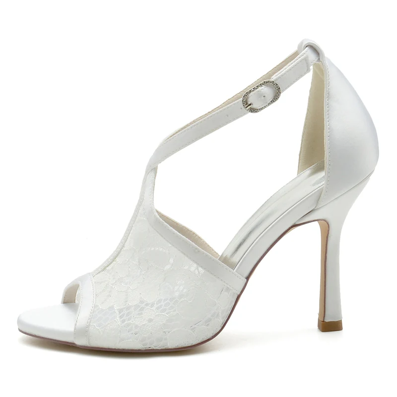 Women's Wedding Shoes Peep Toe Lace Enclosed Heel Buckle Bridal Shoes - Image 3
