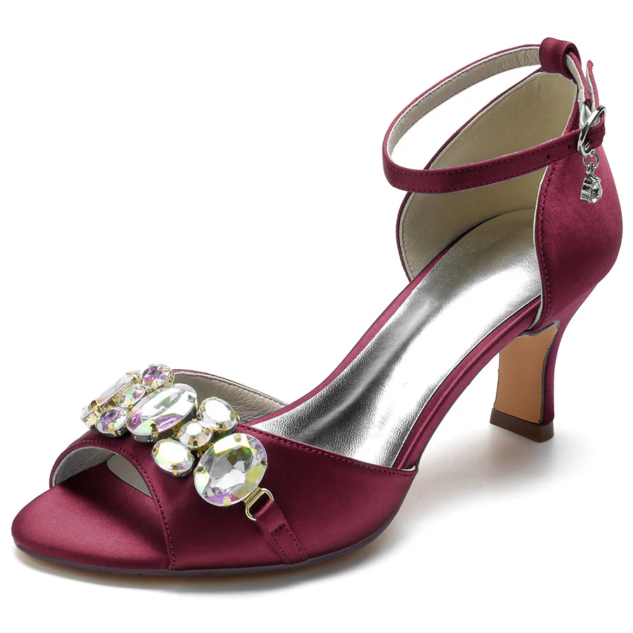 Women's Wedding Shoes Peep Toe Mid Heel Bridal Shoes with Colorful Crystals - Image 7